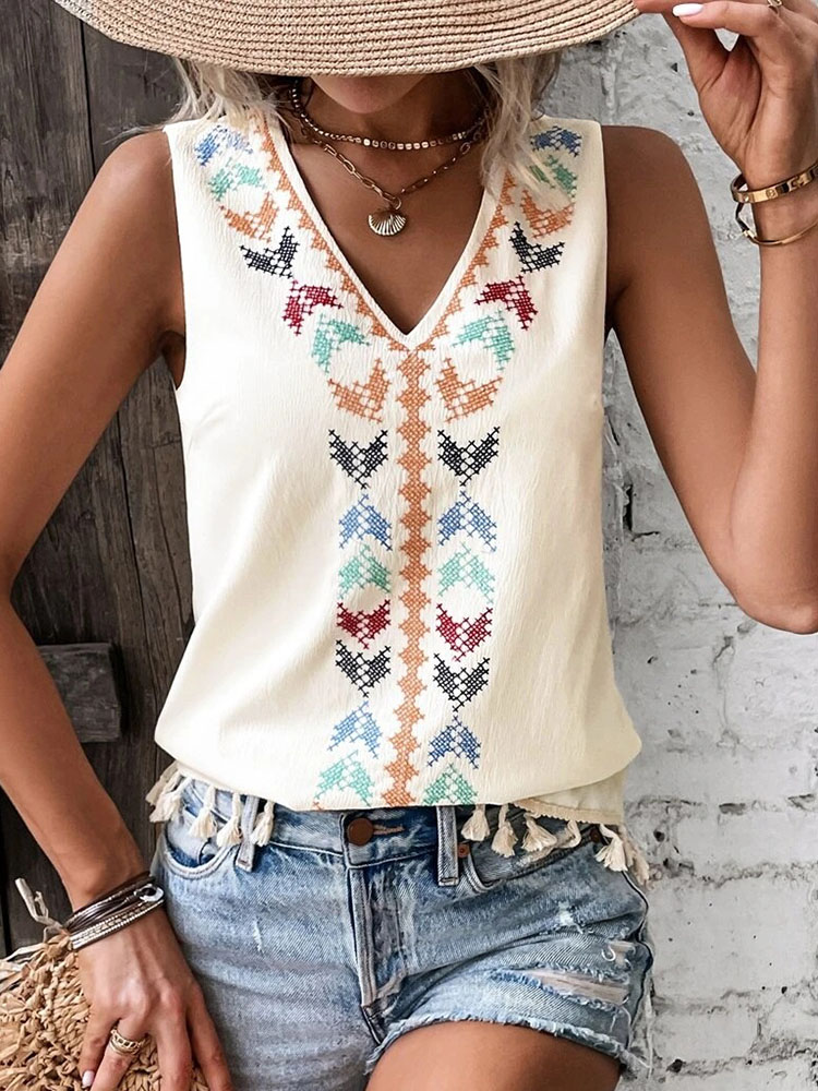 Cami Top Lace - Women's Blouses 2025 Summer Vintage Tassel